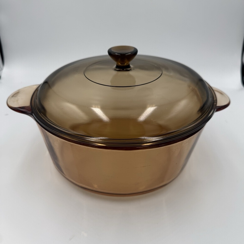 Vintage Corning Visions Amber Glass Covered Casserole Dutch Oven 2.5L Pyrex Lid